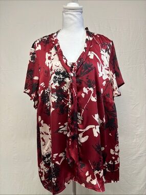 Reitmans Burgundy Floral Tie-Front Blouse